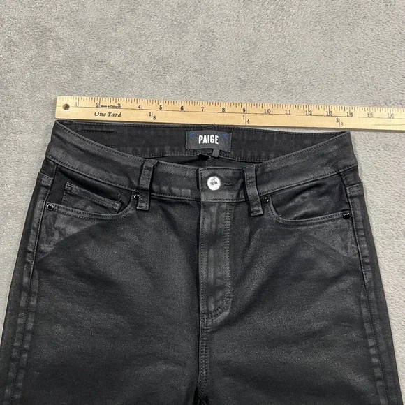 Paige Jeans Womens 28 Black Luxe Coating Genevieve Flare Pants Stretch - Picture 7 of 16